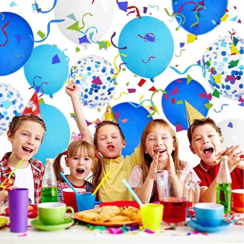 MOULLY Globos de Cumpleaños Azules para Niño, Azul Globos con Confeti, Globos de Látex Azules y Blancos, Globos para La Boda Aniversario, Globo de Cumpleaños Fiesta Decoración