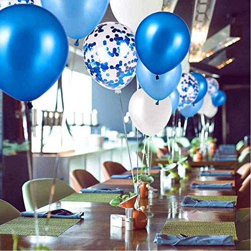 MOULLY Globos de Cumpleaños Azules para Niño, Azul Globos con Confeti, Globos de Látex Azules y Blancos, Globos para La Boda Aniversario, Globo de Cumpleaños Fiesta Decoración
