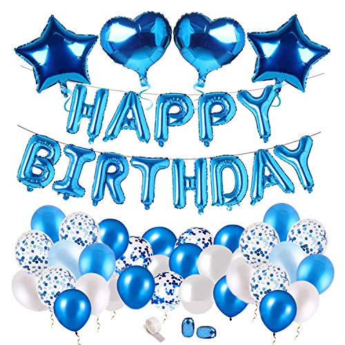 MOULLY Globos de Cumpleaños Azules para Niño, Azul Globos con Confeti, Globos de Látex Azules y Blancos, Globos para La Boda Aniversario, Globo de Cumpleaños Fiesta Decoración