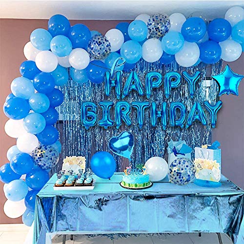 MOULLY Globos de Cumpleaños Azules para Niño, Azul Globos con Confeti, Globos de Látex Azules y Blancos, Globos para La Boda Aniversario, Globo de Cumpleaños Fiesta Decoración