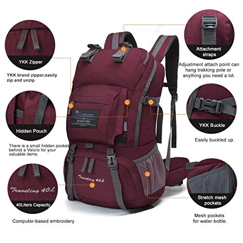 MOUNTAINTOP 40L Mochilas de Senderismo al aire libre Mochila de Senderismo Impermeable con Cubierta de Lluvia para 51x35x16CM