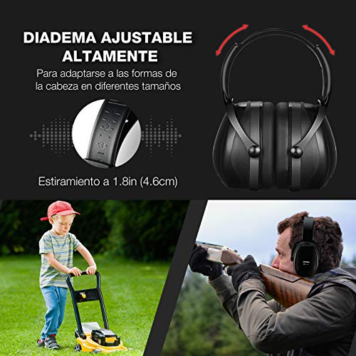 Mpow 044 Orejeras de Protección 36dB SNR, Orejeras de Diadema Ajustable para Adultos, Protector Auditiva de Cancelación de Ruido, para Estudia Dormir Caza Construcción, con Bolsa Portátil