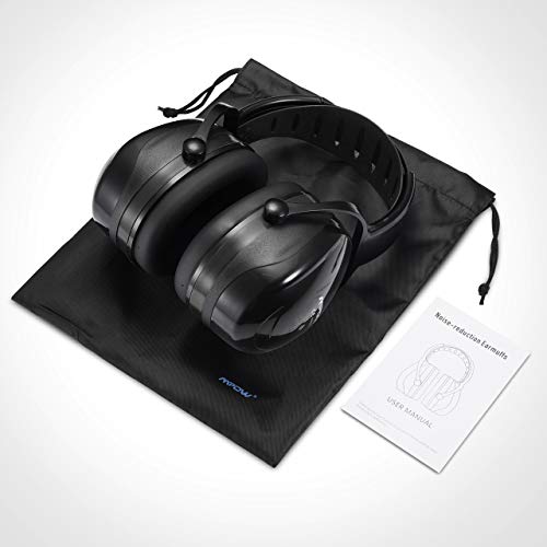 Mpow 044 Orejeras de Protección 36dB SNR, Orejeras de Diadema Ajustable para Adultos, Protector Auditiva de Cancelación de Ruido, para Estudia Dormir Caza Construcción, con Bolsa Portátil