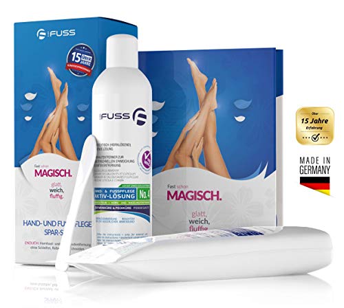 Mr. Fuss Solución Removedor de Durezas - Elimina Fácilmente Callos - Suave y Rápido - 250ml No. 4 en el Paquete Plus. Set de Pedicura sin Frotar con Efecto Inmediato.