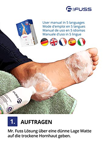 Mr. Fuss Solución Removedor de Durezas - Elimina Fácilmente Callos - Suave y Rápido - 250ml No. 4 en el Paquete Plus. Set de Pedicura sin Frotar con Efecto Inmediato.