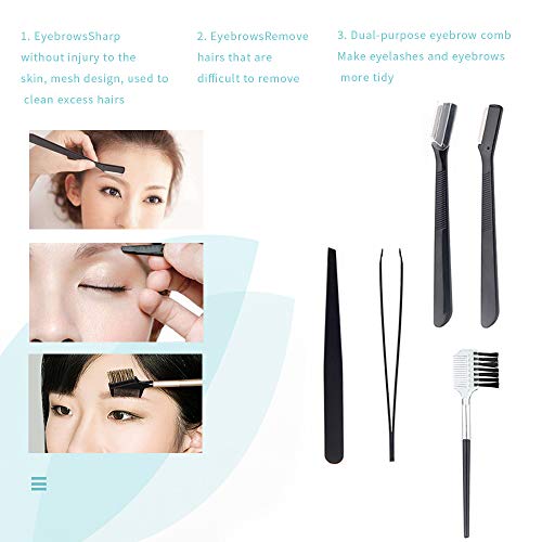 mreechan Pinzas Cejas,Set de cejas,traje de 12 piezas para el cuidado de las cejas,Pinzas,Tijeras para cejas,Peine para cejas, Lápiz para cejas, Maquinilla de afeitar para cejas y Estuche de viaje
