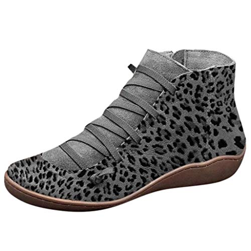 Mujer Botas de Nieve Zapatos Invierno Impermeables Calientes Forradas Cortas Tobillo Boots de Cuero Botines de tobillo con cordones y estampado de leopardo plano nuevo casual Botines de tobillo