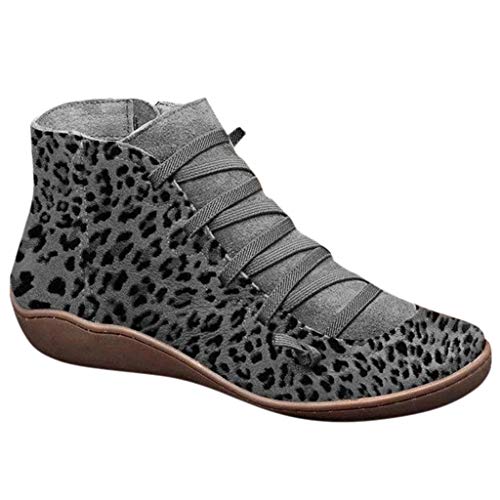 Mujer Botas de Nieve Zapatos Invierno Impermeables Calientes Forradas Cortas Tobillo Boots de Cuero Botines de tobillo con cordones y estampado de leopardo plano nuevo casual Botines de tobillo