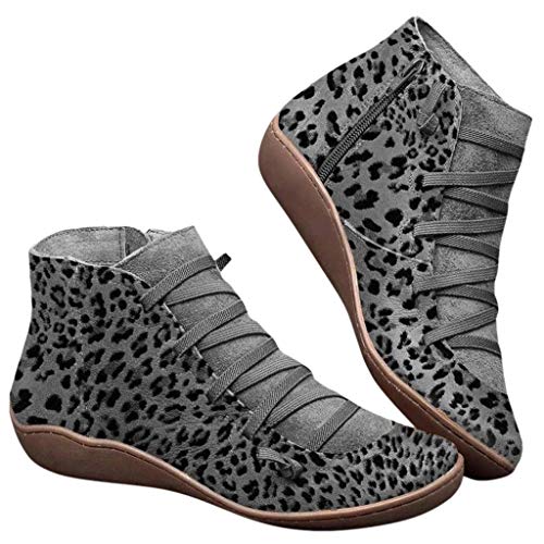 Mujer Botas de Nieve Zapatos Invierno Impermeables Calientes Forradas Cortas Tobillo Boots de Cuero Botines de tobillo con cordones y estampado de leopardo plano nuevo casual Botines de tobillo