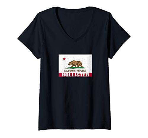 Mujer Hollister, California -Bandera de la República de CA apenada Camiseta Cuello V