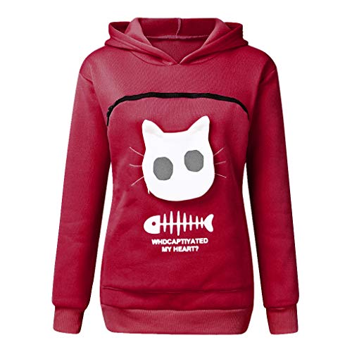 Mujeres Sudadera Portador de Mascotas Sudadera Canguro con Capucha Niña Jersey Bolsillo Funcional de Gato Ropa Tumblr Adolescente Chica Streetwear HULKY(Vino,XXL)