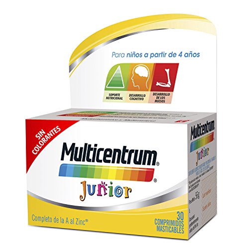 MULTICENTRUM Junior, Complemento Alimenticio con 12 Vitaminas y 4 Minerales, para Niños a partir de 4 años, con Sabor a Fruta - 30 Comprimidos Masticables (327429.0)