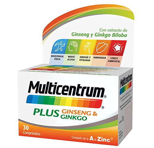 Multicentrum Plus, Complemento Alimenticio con 13 Vitaminas, 8 Minerales, Ginseng y Ginkgo Biloba, para Adultos a partir de 18 años - 30 Comprimidos