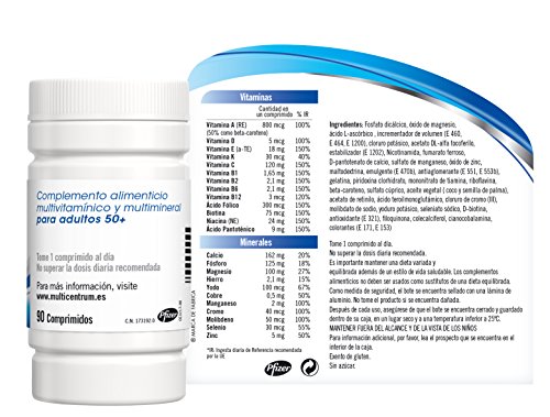 Multicentrum Select 50+, Complemento Alimenticio con 13 Vitaminas y 11 Minerales, para Adultos a partir de los 50 años - 90 Comprimidos