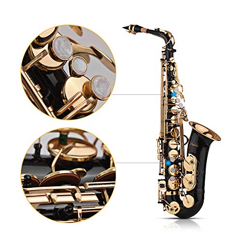Muslady Eb Alto Saxofón Latón Oro 82Z Tipo de Instrumento de Viento de Madera con Estuche Acolchado Guantes Paño de Limpieza Cepillo Cintas de Saxofón Cañas