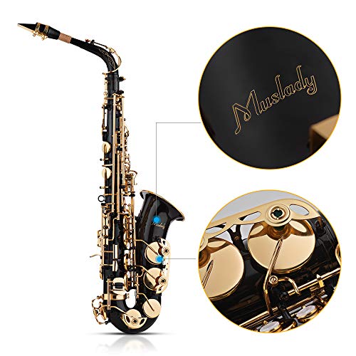 Muslady Eb Alto Saxofón Latón Oro 82Z Tipo de Instrumento de Viento de Madera con Estuche Acolchado Guantes Paño de Limpieza Cepillo Cintas de Saxofón Cañas