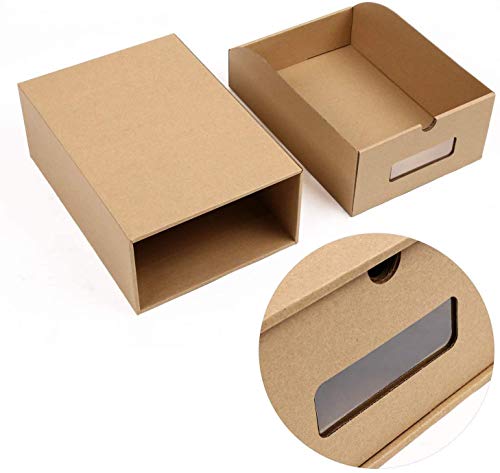 MVPower 10 Cajas de Papel Kraft para Zapatos Apilable, Zapatero Cajón Plegable, Caja de Almacenamiento, Ahorro de Espacio, Tamaño Grande (33,5 x 23 x 13 cm)