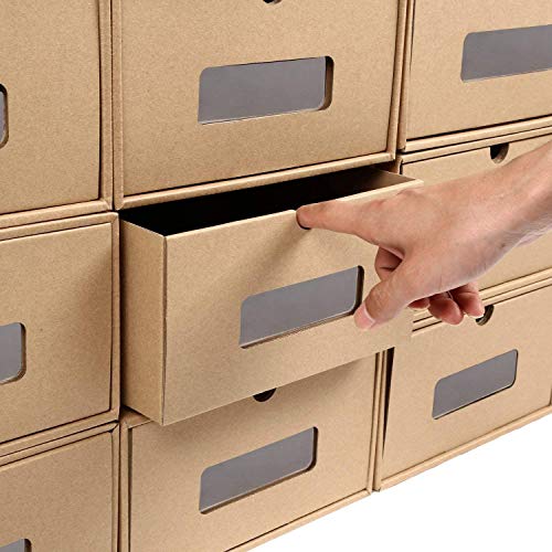 MVPower 10 Cajas de Papel Kraft para Zapatos Apilable, Zapatero Cajón Plegable, Caja de Almacenamiento, Ahorro de Espacio, Tamaño Grande (33,5 x 23 x 13 cm)