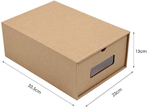 MVPower 10 Cajas de Papel Kraft para Zapatos Apilable, Zapatero Cajón Plegable, Caja de Almacenamiento, Ahorro de Espacio, Tamaño Grande (33,5 x 23 x 13 cm)