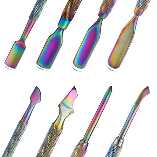 Mwoot 4 Piezas Kit de Empujador de cutículas - Herramientas de Manicura de Profesional Uñas Levantadores, Acero Inoxidable Punta Doble Removedor de cutícula para Piel Muerta UV Gel(color arcoíris)