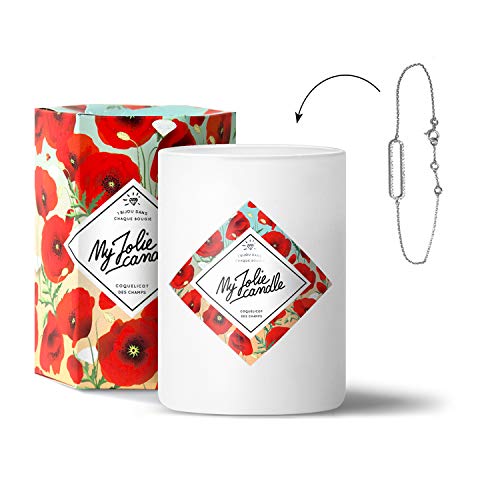 MY JOLIE CANDLE - Vela perfumada con una Joya Sorpresa en su Interior - Pulsera - Plata - Amapola de Campo - Cera Natural - 330g - Tiempo de combustión : 70 Horas