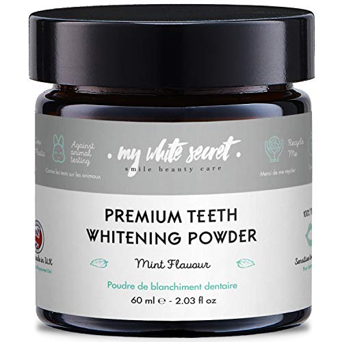 My White Secret - Polvo blanqueador de dientes de carbón activo | 100% Natural y Vegano | Blanqueamiento de dientes | Blanqueador dental profesional | Hecho en Reino Unido | Sin flúor | Tarro Cristal