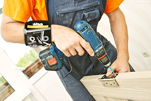 MYCARBON Magnético Pulseras Muñequera con 15 Imanes 2 Herramienta Bolsa de Almacenamiento Guardar Tornillos Clavos Tornillos Brocas y Cinturón de Herramientas Pequeñas de Manitas DIY Hombres Mujeres