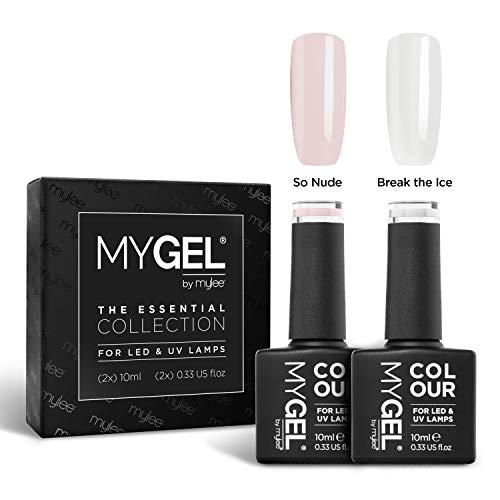 MyGel - Esmalte de uñas de gel para manicura francesa, 2 x 10 ml, UV/LED, manicura y pedicura para uso profesional, salón y hogar, de larga duración y fácil de aplicar