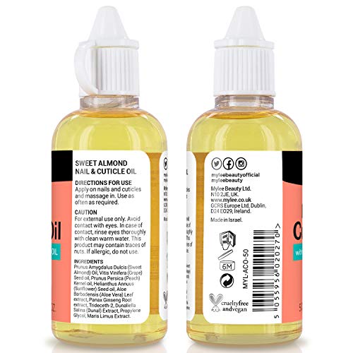 Mylee 50ml Aceite de Albaricoque Reparador de Uñas y Cutículas, Aceite Profundamente Hidratante y Nutritivo, Fórmula No Grasosa, Ligeramente Perfumado Con Albaricoque, Contiene Vitamina E y A