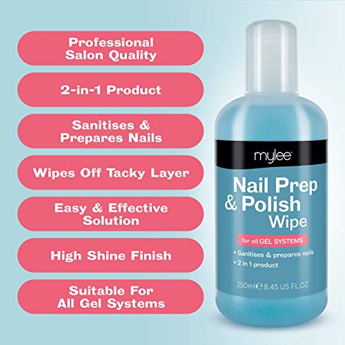 Mylee Prep + Wipe, Gel Limpiador de Residuos de Esmalte de Uñas de Gel 250ml, Preparación y Después del Cuidado, Manicura UV LED, Limpiador de Base de Esmalte de Gel, Multiusos para Desinfectar la Placa de Uñas y Eliminar la Capa Adhesiva