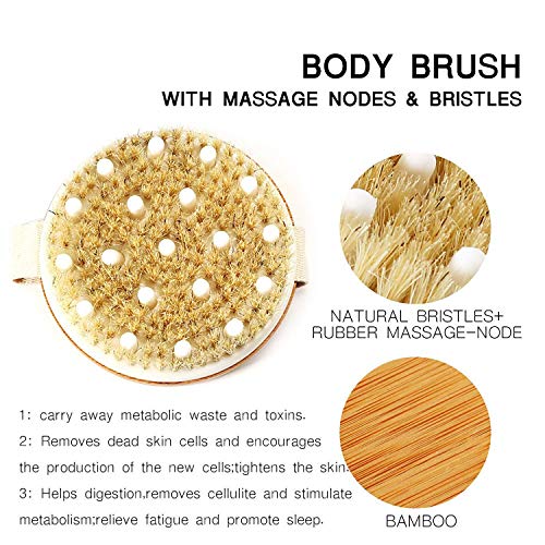 Mytlp Bath Body Brush Natural Bristles with Massage Nodules Reducing Cellulite Toxins
