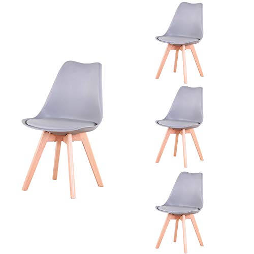 N / A Pack de 4 Sillas Tulip, Sillas de Comedor, Asiento Acolchado Suave, Sillas Respaldo Ergonómico (Gris)
