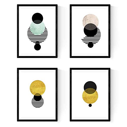Nacnic Set de 4 láminas para enmarcar Eclipse. Posters Estilo nórdico para la decoración del hogar. Tamaño A4. Láminas con imágenes geometricas en Estilo escandinavo.Papel (250 Gramos)