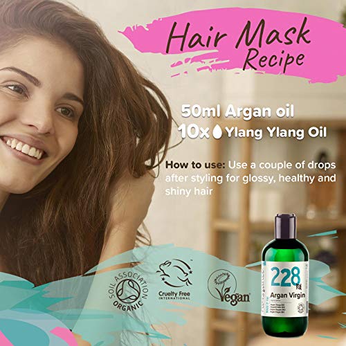 Naissance Aceite Vegetal de Argán de Marruecos BIO n. º 228-250ml - Puro, natural, vegano, certificado ecológico, sin hexano y no OGM - Hidratación natural para el cabello.