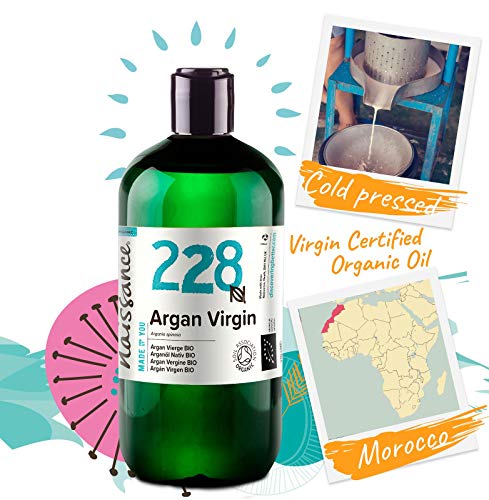 Naissance Aceite Vegetal de Argán de Marruecos BIO n. º 228-500ml - Puro, natural, vegano, certificado ecológico, sin hexano y no OGM - Hidratación natural para el cabello.