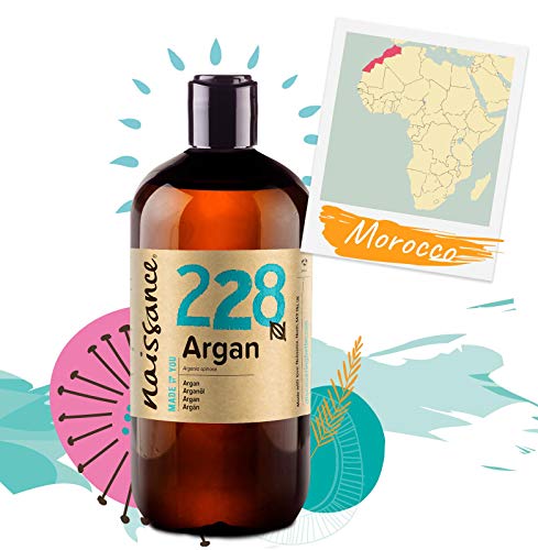 Naissance Aceite Vegetal de Argán de Marruecos n. º 228 – 500ml - Puro, natural, vegano, sin hexano y no OGM - Hidratación natural para el rostro, el cabello, la barba y las cutículas.