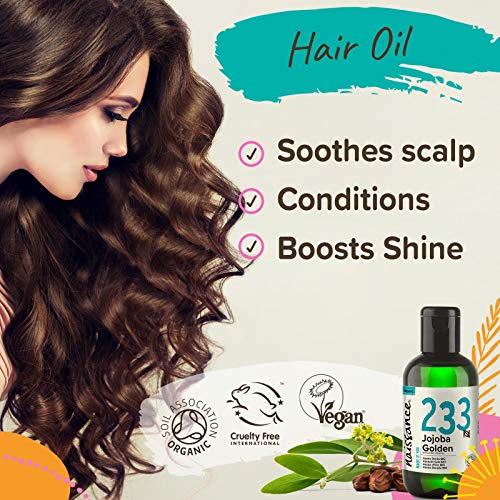 Naissance Aceite Vegetal de Jojoba Dorada BIO n. º 233-100ml - Puro, natural, certificado ecológico, prensado en frío, vegano, sin hexano y no OGM - Humecta y equilibra la piel.