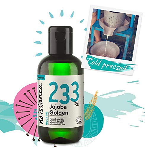 Naissance Aceite Vegetal de Jojoba Dorada BIO n. º 233-100ml - Puro, natural, certificado ecológico, prensado en frío, vegano, sin hexano y no OGM - Humecta y equilibra la piel.