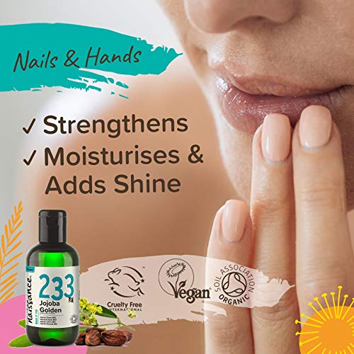 Naissance Aceite Vegetal de Jojoba Dorada BIO n. º 233-100ml - Puro, natural, certificado ecológico, prensado en frío, vegano, sin hexano y no OGM - Humecta y equilibra la piel.