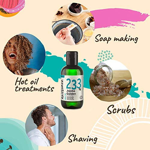 Naissance Aceite Vegetal de Jojoba Dorada BIO n. º 233-100ml - Puro, natural, certificado ecológico, prensado en frío, vegano, sin hexano y no OGM - Humecta y equilibra la piel.