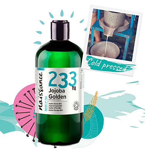 Naissance Aceite Vegetal de Jojoba Dorada BIO n. º 233-500ml - Puro, natural, certificado ecológico, prensado en frío, vegano, sin hexano y no OGM - Humecta y equilibra la piel.