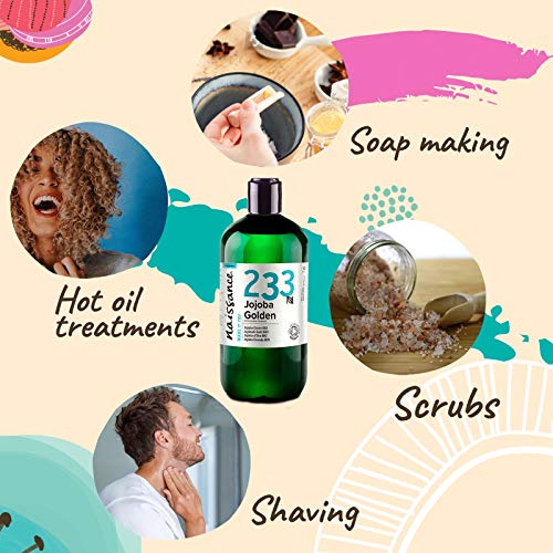 Naissance Aceite Vegetal de Jojoba Dorada BIO n. º 233-500ml - Puro, natural, certificado ecológico, prensado en frío, vegano, sin hexano y no OGM - Humecta y equilibra la piel.