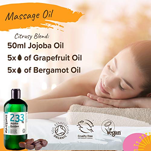 Naissance Aceite Vegetal de Jojoba Dorada BIO n. º 233-500ml - Puro, natural, certificado ecológico, prensado en frío, vegano, sin hexano y no OGM - Humecta y equilibra la piel.