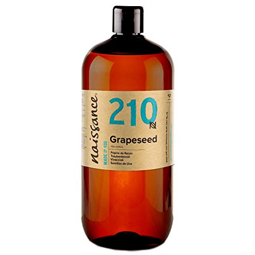 Naissance Aceite Vegetal de Semillas de Uva n. º 210 – 1 Litro - Natural, vegano y no OGM - Hidratante natural para el cabello y la piel.