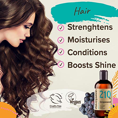 Naissance Aceite Vegetal de Semillas de Uva n. º 210 – 250ml - Natural, vegano y no OGM - Hidratante natural para el cabello y la piel.