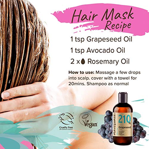 Naissance Aceite Vegetal de Semillas de Uva n. º 210 – 250ml - Natural, vegano y no OGM - Hidratante natural para el cabello y la piel.