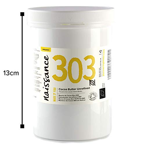 Naissance Manteca de Cacao BIO n. º 303 – 500g - Pura, natural, certificada ecológicamente, vegana, no OGM - Ideal para recetas cosméticas DIY.