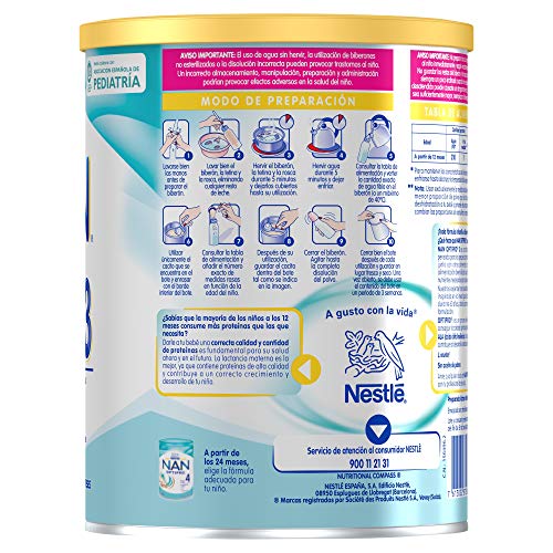 NAN OPTIPRO 3 - Preparado lácteo infantil - Fórmula de crecimiento en polvo - A partir de los 12 meses - 800g
