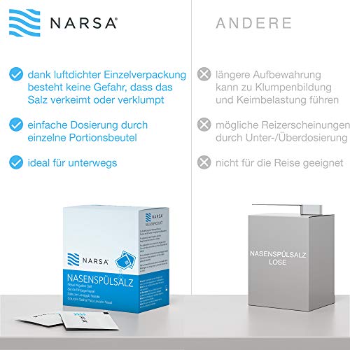 NARSA 60 x Sal Lavado Nasal para Limpieza e Irrigación de la Nariz Congestión · Sal para NARSA set de lavado nasal · Ideal contra Sinusitis, Alergia a polen y otras infecciones