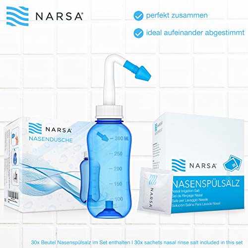 NARSA Set de lavado nasal con 30x sal lavado nasal · Para Aliviar la Congestión Nasal Causada por las Alergias, Infecciones, Polen y Impurezas